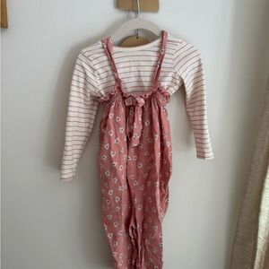 Pink Floral Baby Romper with Striped Top